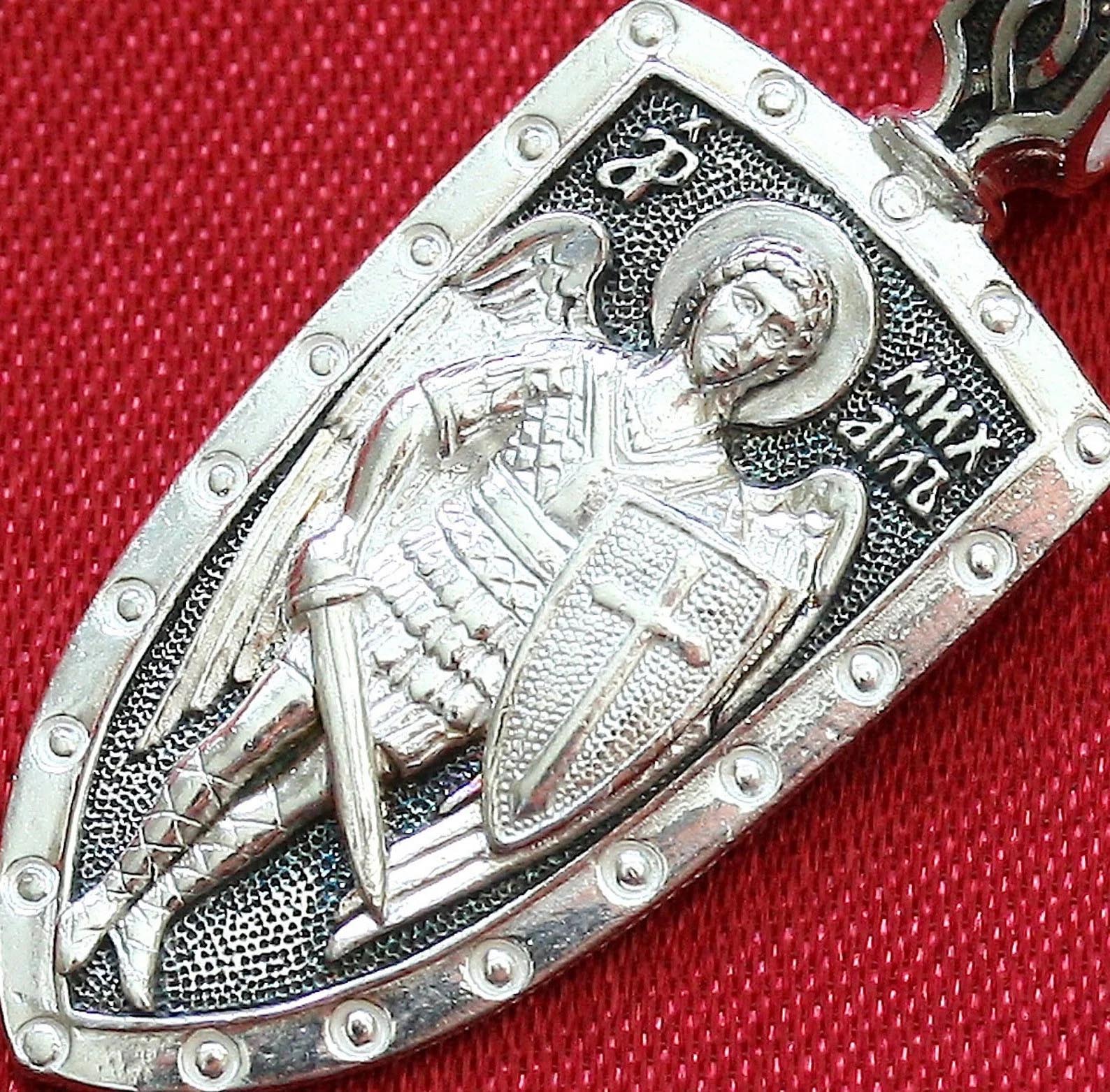 Archangel Michael Patron Warrior Protective Shield, Orthodox Body Pendant Silver 925. B492 - Image 2
