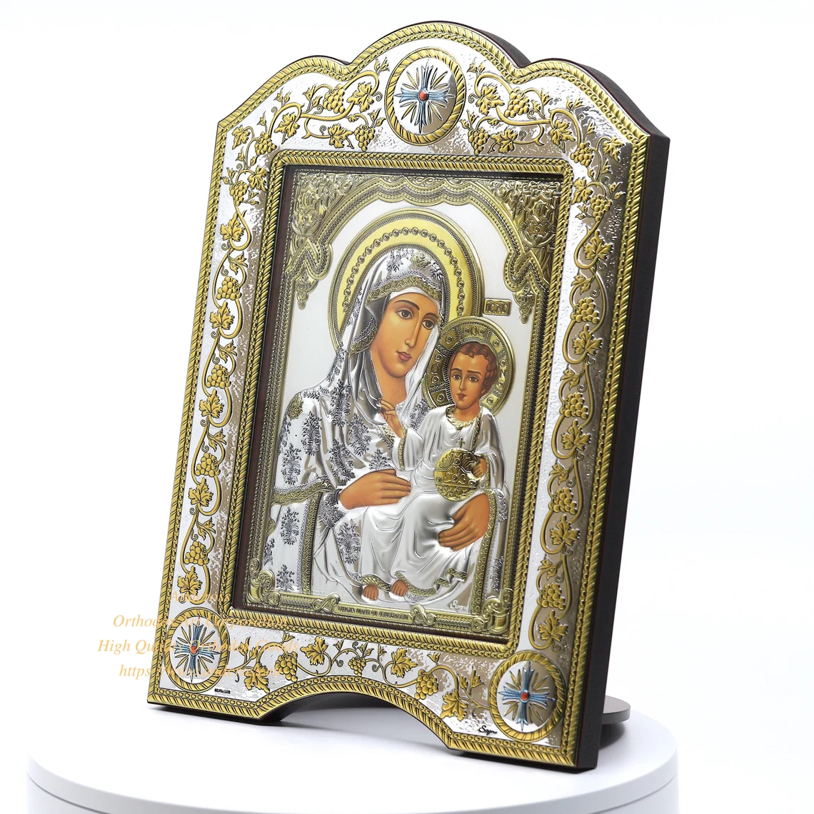 Silver icon Of Virgin Mary Of Jerusalem, The Christian Orthodox icon 21cmx28cm, Silver Plated 999/Frame with glass, Handmade, Gift box. - Image 3