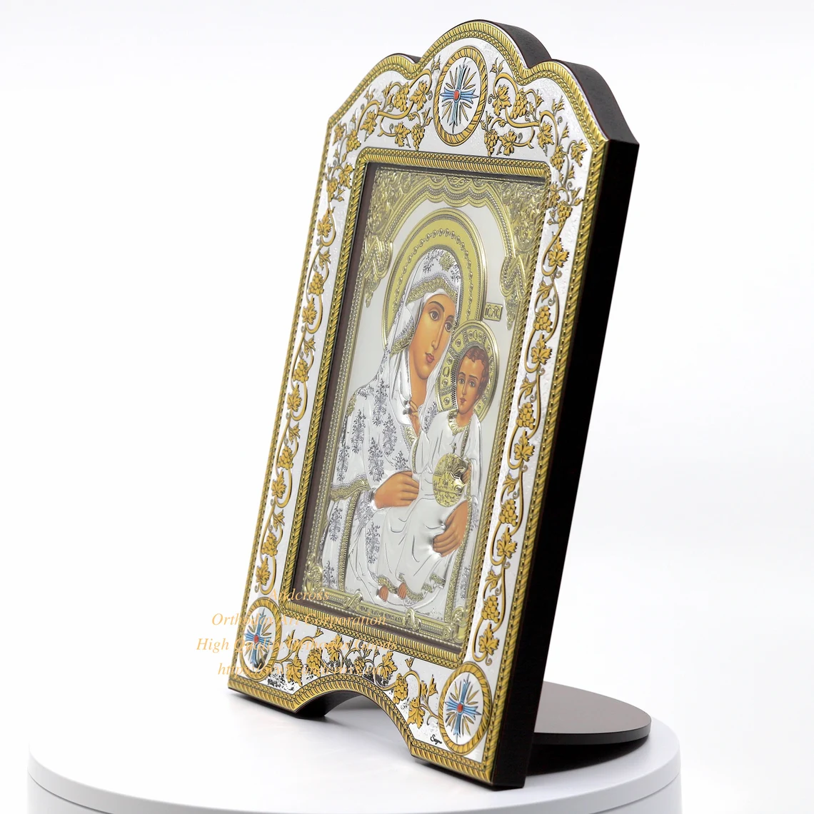 Silver icon Of Virgin Mary Of Jerusalem, The Christian Orthodox icon 21cmx28cm, Silver Plated 999/Frame with glass, Handmade, Gift box. - Image 6