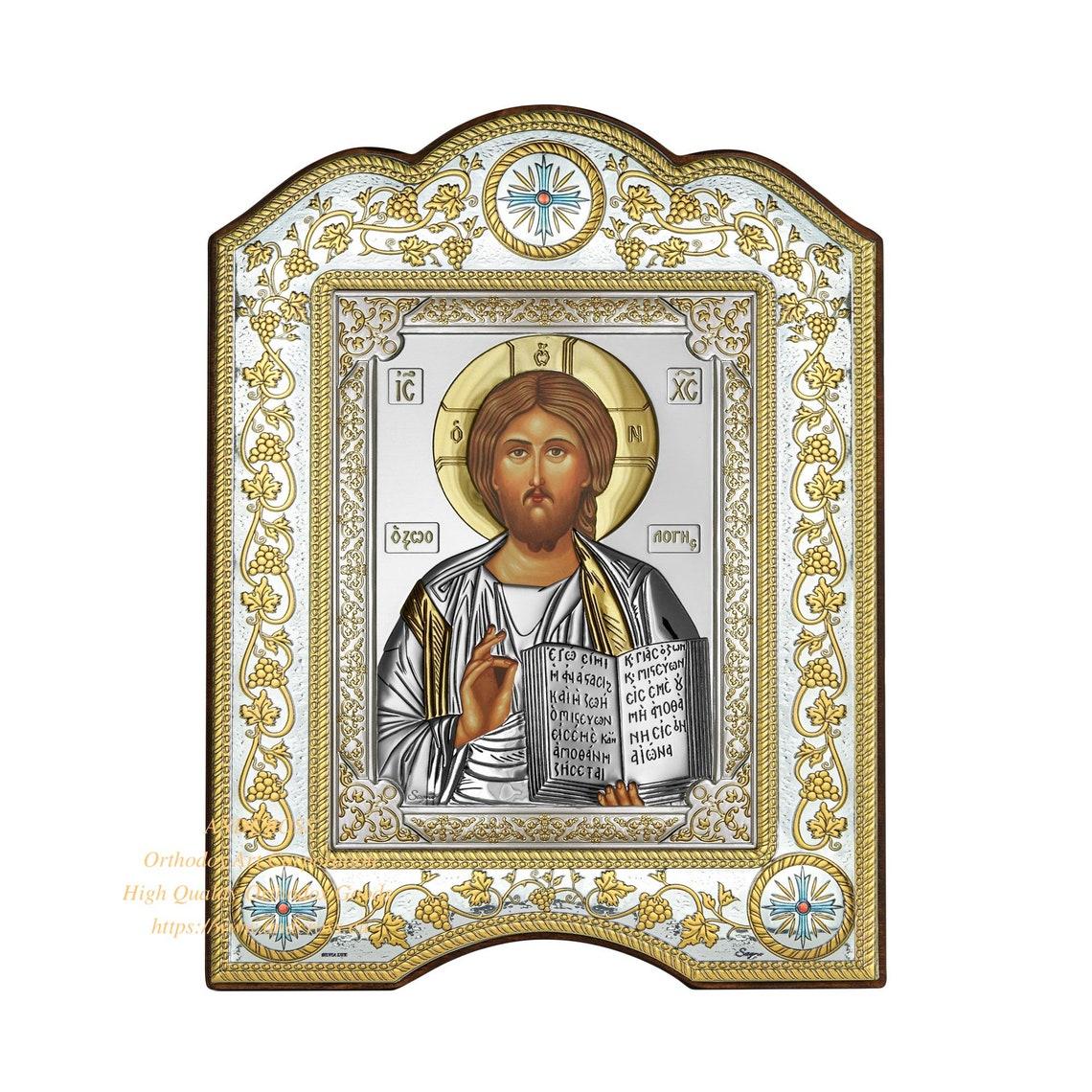 THE CHRIST PANTOCRATOR, CHRISTIAN ORTHODOX SILVER ICON 21×28 GOLD AND SILVER VERSION/FRAME WITH GLASS,THE GREAT MIRACULOUS CHRISTIAN, B268 - Image 6