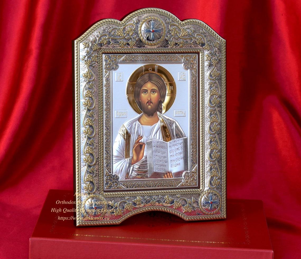 THE CHRIST PANTOCRATOR, CHRISTIAN ORTHODOX SILVER ICON 21×28 GOLD AND SILVER VERSION/FRAME WITH GLASS,THE GREAT MIRACULOUS CHRISTIAN, B268 - Image 7