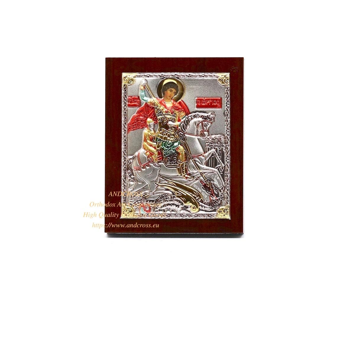 Small Russian Orthodox Icon St George Warrior The Victory Bearer . Silver Plated .999 ( 6cm X 4cm ). B117 - Image 3