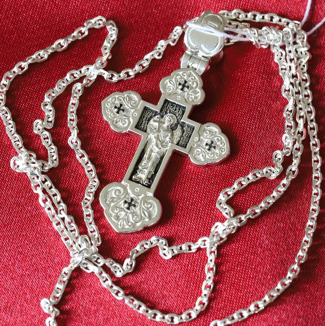 Christian Baptism Guardian Angel Cross Necklace Anchor Chain Set. Russian Greek Orthodox Jewelry. Save And Protect Prayer. Silver 925 - Image 4