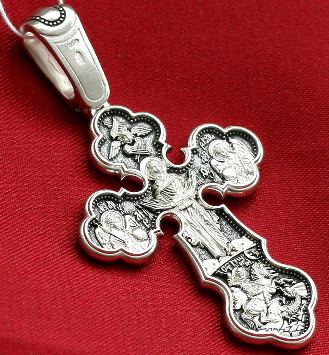 Mother of God Pokrov - Sign. Big Russian Orthodox Prayer Crucifix Rare Silver 925 Elizaveta Factory - Image 3