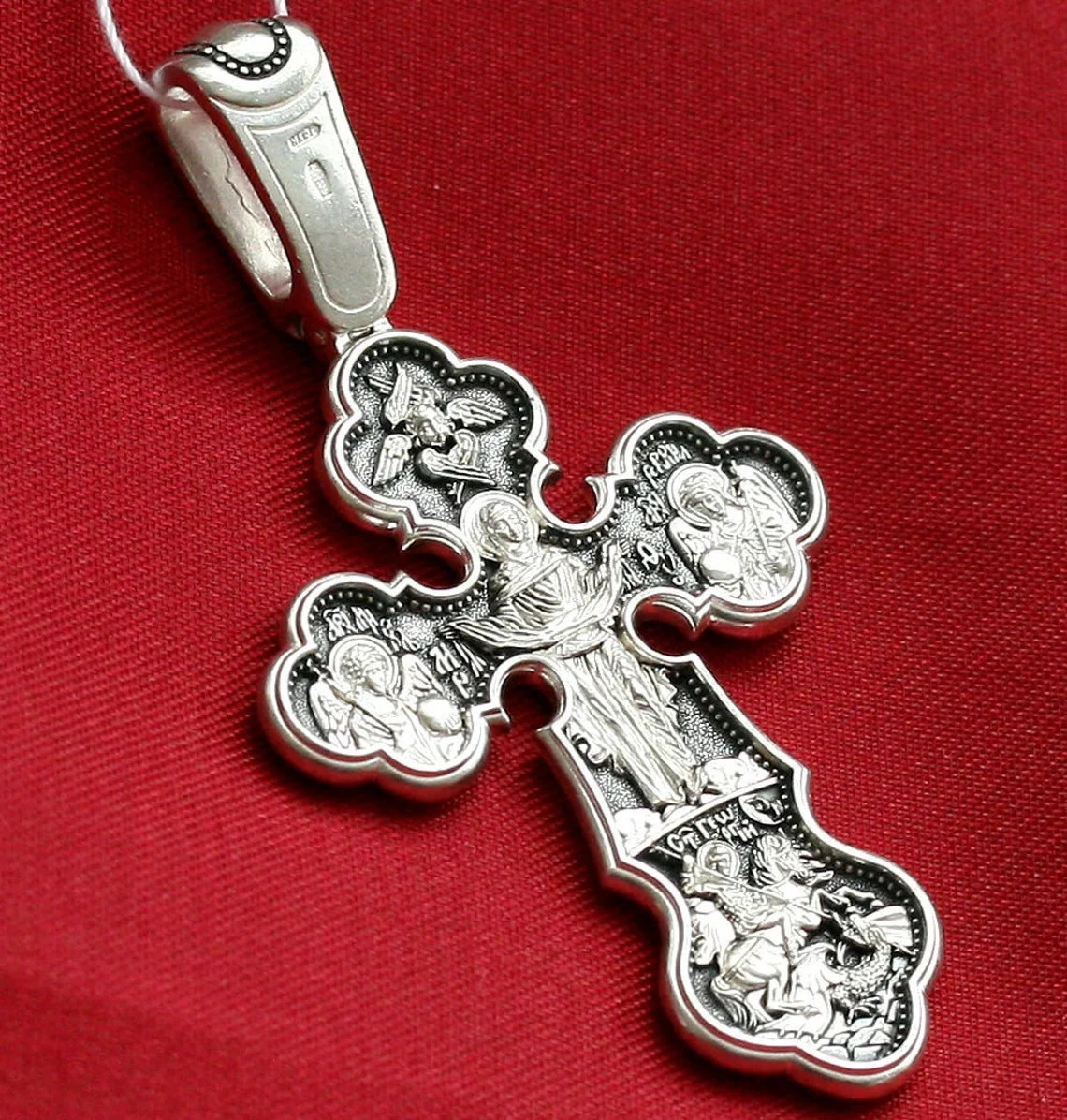 Mother of God Pokrov - Sign. Big Russian Orthodox Prayer Crucifix Rare Silver 925 Elizaveta Factory - Image 4