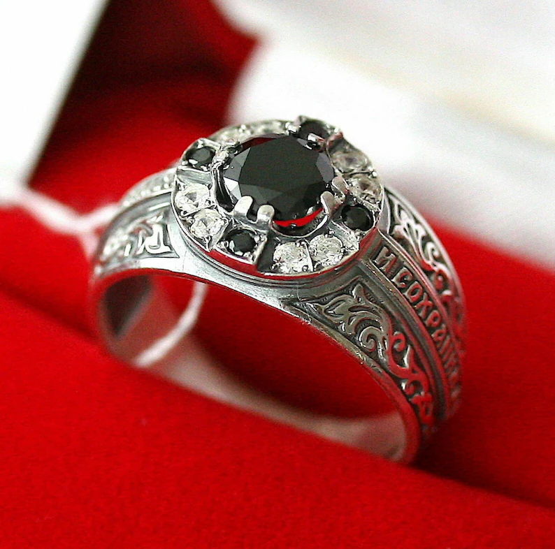 Sacred Orthodox Silver 925 Ring for Men – Gemstone Accents – Perfect Spiritual Gift for Him - Image 2