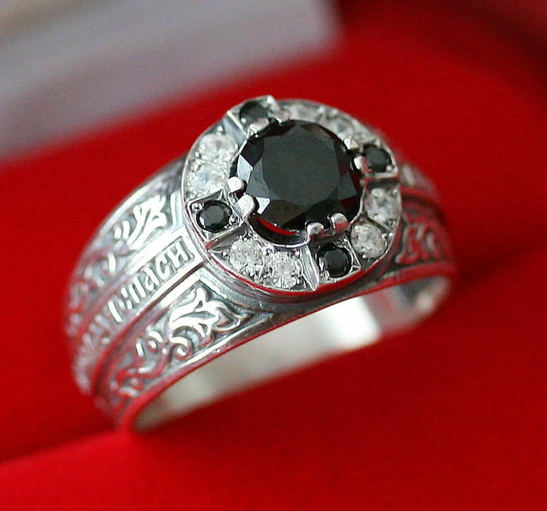 Sacred Orthodox Silver 925 Ring for Men – Gemstone Accents – Perfect Spiritual Gift for Him