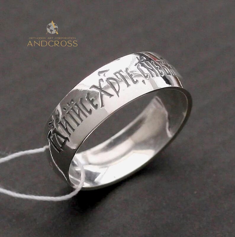 Old Slavonic Orthodox Ring – Sterling Silver 925 – Prayer-Engraved Christian Jewelry - Image 2