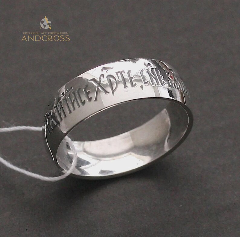 Old Slavonic Orthodox Ring – Sterling Silver 925 – Prayer-Engraved Christian Jewelry - Image 3