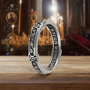 Holy Dove Silver Ring – 925 – Russian Inscription – Orthodox Christian Prayer Band - Image 2